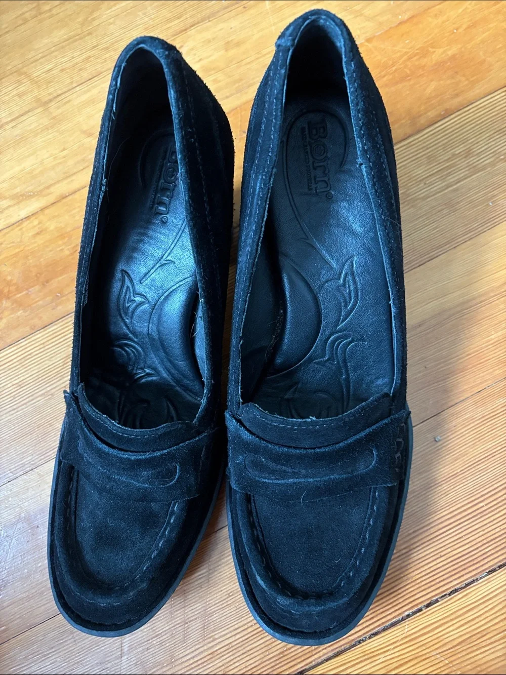 Born Black Suede Penny Loafers